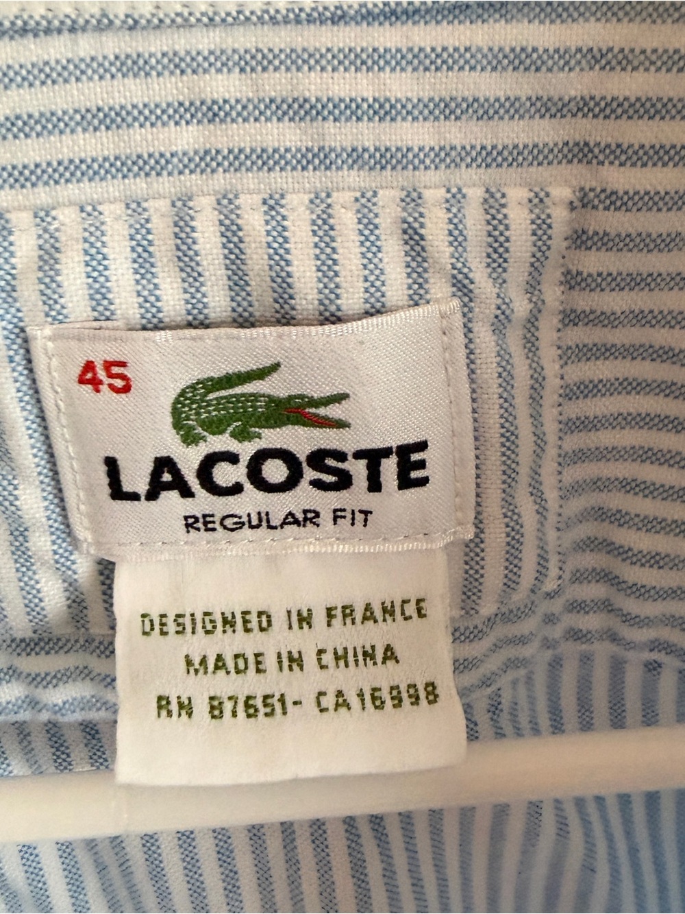 Lacoste Light Blue and White Pinstripe Button-Up Shirt - Picture 6 of 9